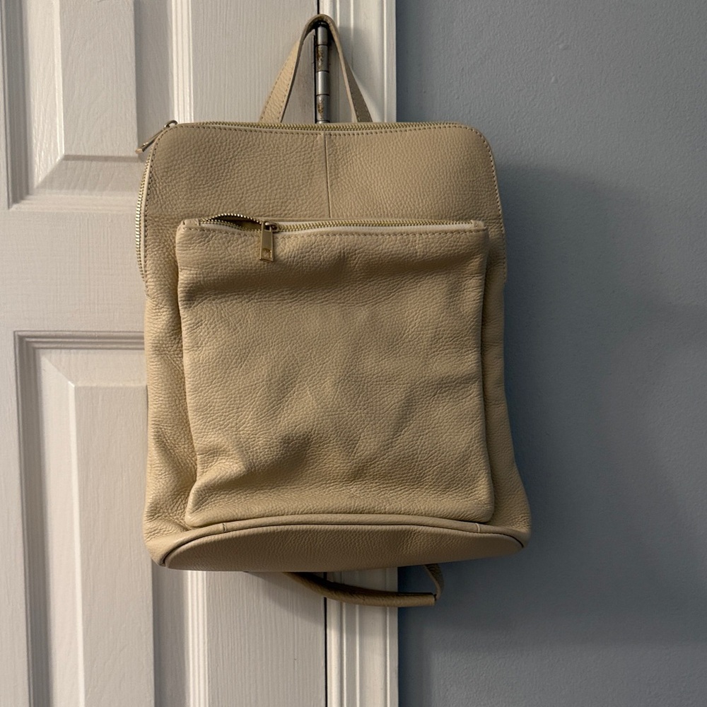 Neutral Cream Leather Backpack for Men